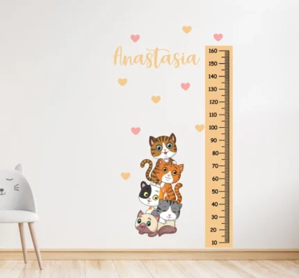 Sticker masuratoare inaltime cu pisici colorate