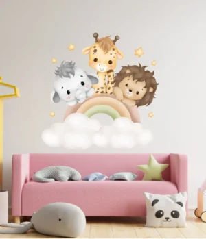 Sticker perete copii Animale si Curcubeu