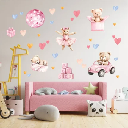 Autocolante perete ursulet roz