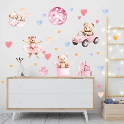 Autocolante perete ursulet roz