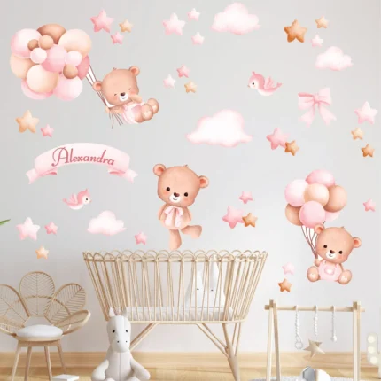 Autocolante personalizate copii Ursulet Roz