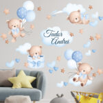 Autocolant perete copii Ursulet si Baloane Bleu