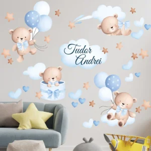 Autocolant perete copii Ursulet si Baloane Bleu